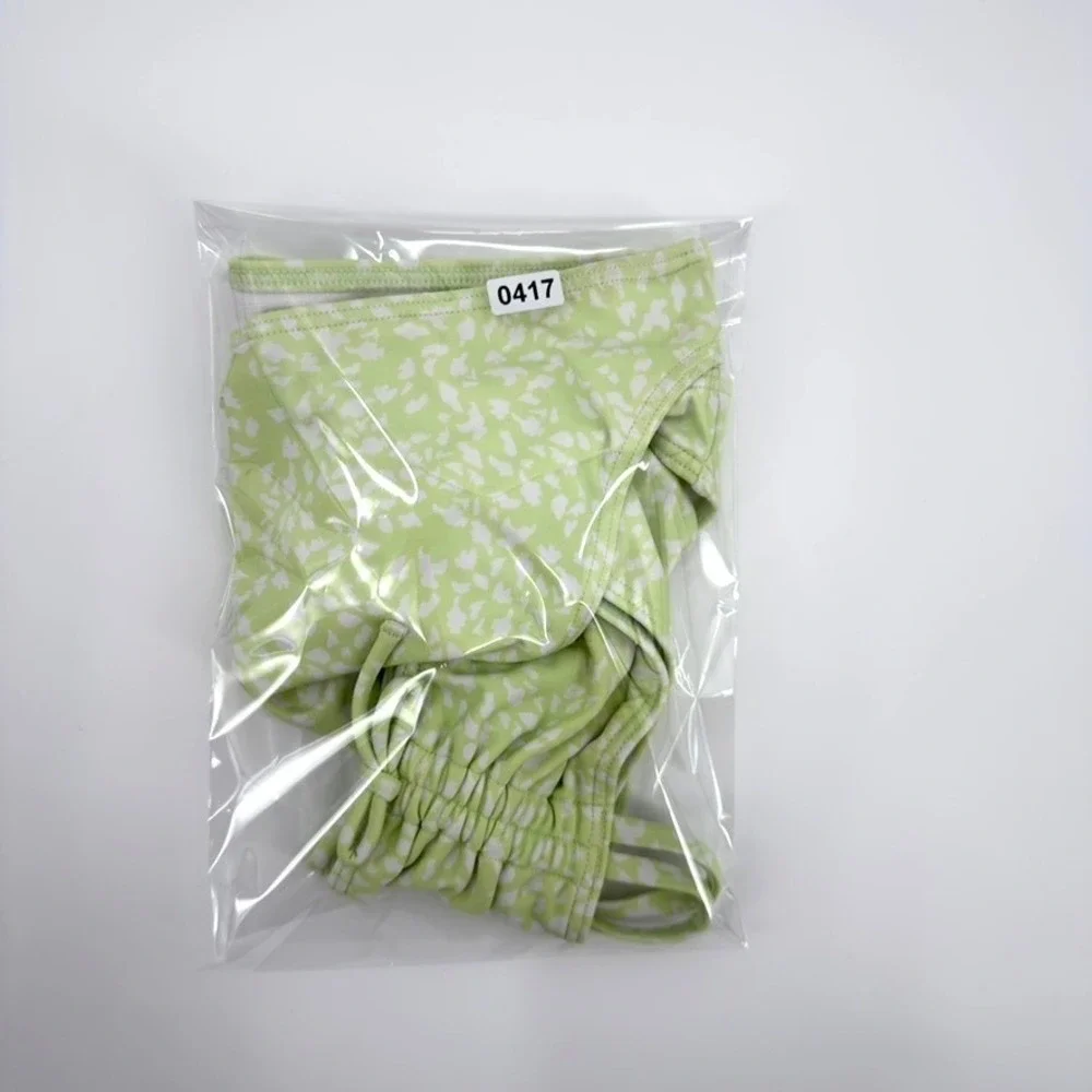 Roxy Girl Lime Green White Abstract Print Bandeau Halter Bikini Set Size 10
